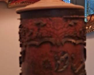 Vintage Carved Bamboo Table Lamp second image