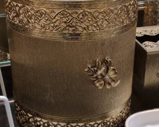 Ornate Ormolu Wastebasket with Floral Applique