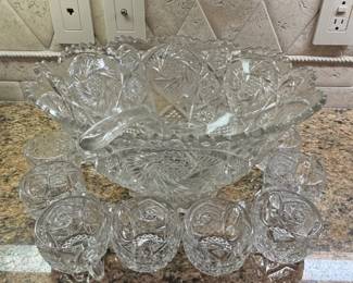Imperial Glass Whirling Star Punch Bowl Set with Cups and Ladle