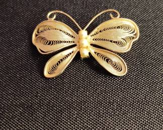 Napier Filigree Butterfly Brooch with Pearl Accents