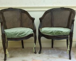 Pair of Louis XV Style Cane Back Bergere Armchairs