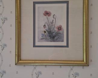 Framed Floral Lithographs Set of 