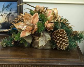 Gold Magnolia and Pinecone Holiday Centerpiece