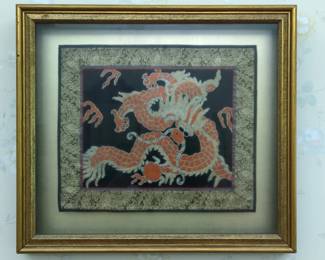 Framed Silk Embroidery of a Dragon
