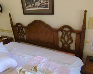 Vintage Wooden Headboard with Carved Accents second image