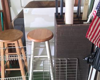 Wooden Bar Stools and Wire Racks