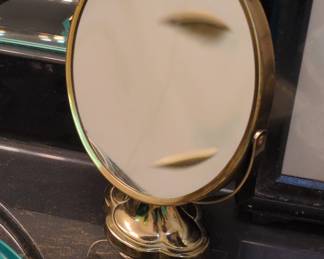Vintage Brass Vanity Mirror with Ornate Pedestal Base
