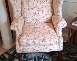 Ethan Allen Floral Upholstered Wingback Armchair