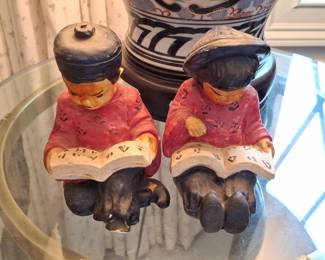 Vintage Chalkware Asian Boy  Girl Bookends