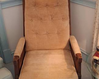 Vintage Tufted Upholstered Armchair with Cane Sides second image