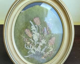 Oval Framed Dried Flower Arrangement with Thistle and Fern