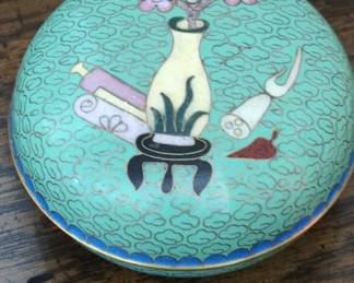 Vintage Chinese Cloisonn Enamel Trinket Box with Floral Motif