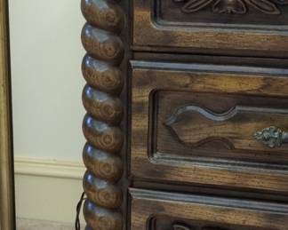 Vintage Carved Oak Spanish Revival Dresser with Mirror third image