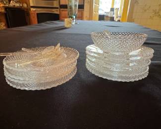 Glass Caviar Set with One Bowl, Nine Plates, and Seven Spoons  Anchor Hocking Miss America Pattern