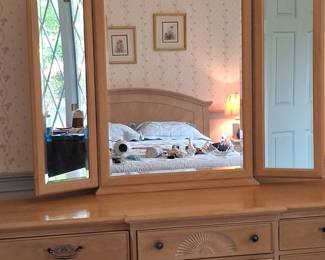 Light Oak Triple Dresser with Mirror by Bernhardt