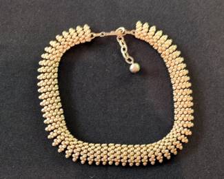 Vintage Gold Tone Mesh Bead Collar Necklace