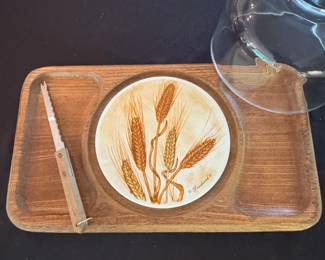 Vintage Wheat Design Cheese Board with Glass Dome and Knife second image