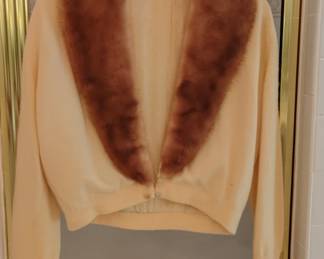 Vintage s Cream Cashmere Cardigan with Mink Fur Collar