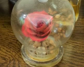 Vintage Preserved Red Rose in Glass Dome