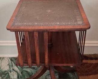 Antique Revolving Bookcase with Leather Inset Top