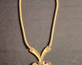 Monet Gold Tone and Silver Tone Necklace with Faux Stone Pendant second image