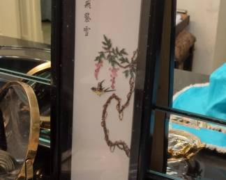 Chinese Silk Embroidery Painting with Bird and Wisteria