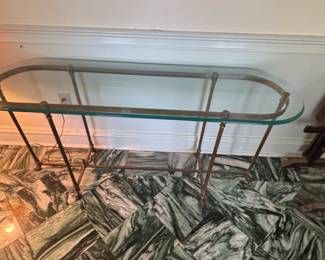 Hollywood Regency Brass and Glass Top Console Table