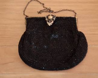 Antique Black Beaded Evening Handbag with Ornate Clasp second image