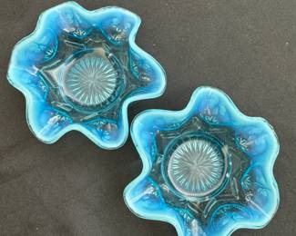 Blue Opalescent Pressed Glass Candy Bowls Set of  second image