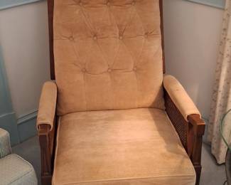 Vintage Tufted Upholstered Armchair with Cane Sides