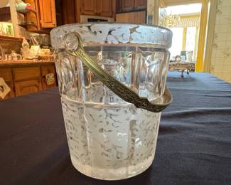 Frosted Glass Ice Bucket with Silver Plate Handle
