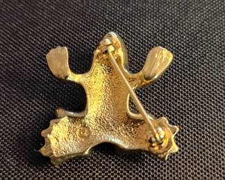 GoldTone Frog Brooch with Rhinestones, possibly Swarovski second image
