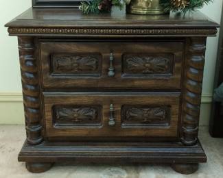 Vintage Spanish Style Carved Oak Nightstand