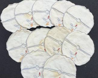 Embroidered Rooster Wine Glass Coasters