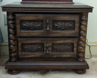 Vintage Carved Oak Spanish Style Nightstand