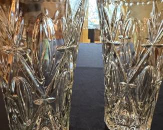Anchor Hocking Prescut Clear Glass Vases Pair second image