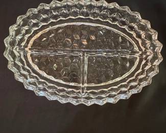 Fostoria American Cubist Clear Glass ThreePart Serving Dish