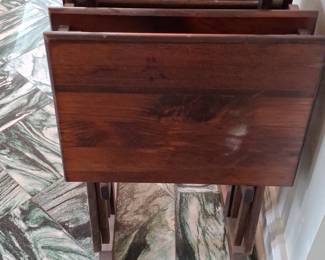 Vintage Mid Century Solid Wood TV Tray Set with Stand