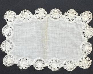 Vintage Linen Doily with Crochet Border