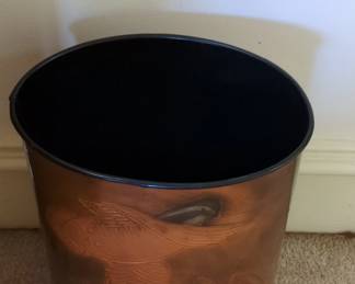 Embossed Copper Waste Bin with Bird Motif