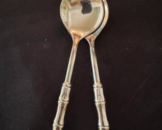 Bamboo Handle Serving Spoons Pair