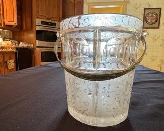 Frosted Glass Ice Bucket with Silver Plate Handle second image