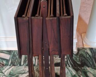 Vintage Mid Century Solid Wood TV Tray Set with Stand second image