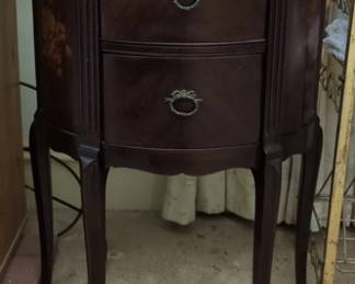 Vintage Mahogany Rose Garland Nightstand with Bow Pulls