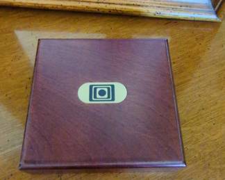 Oak and Brass Hinged Box with Oval Inlay