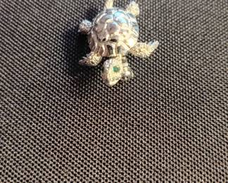 Monet Turtle Brooch with Green Stone