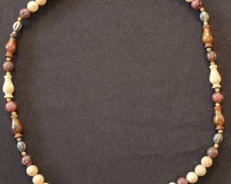 Jasper, Agate, and Carved Bone Figural Bead Necklace