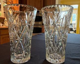 Anchor Hocking Prescut Clear Glass Vases Pair