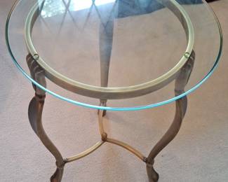 Hollywood Regency Brass and Glass Accent Table