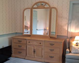 Bernhardt Light Oak Dresser with TriFold Mirror